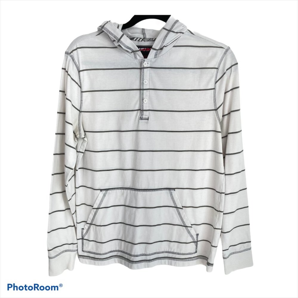 Tony Hawks Gray White Striped Hoodie Sweatshirt S